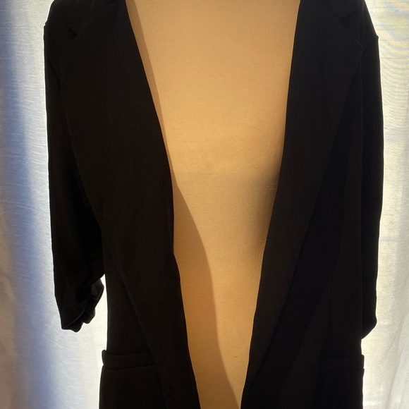 Ashley Blue Jackets & Blazers - Ashley Blue Black Open-Front Blazer